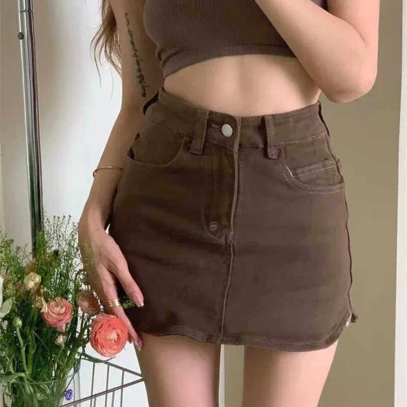 Zipper Short Wrap Female Jeans Skirts Tight with Pocket Mini High Waist Women's Denim Skirt Gyaru Luxury Elegant Summer 2024 V