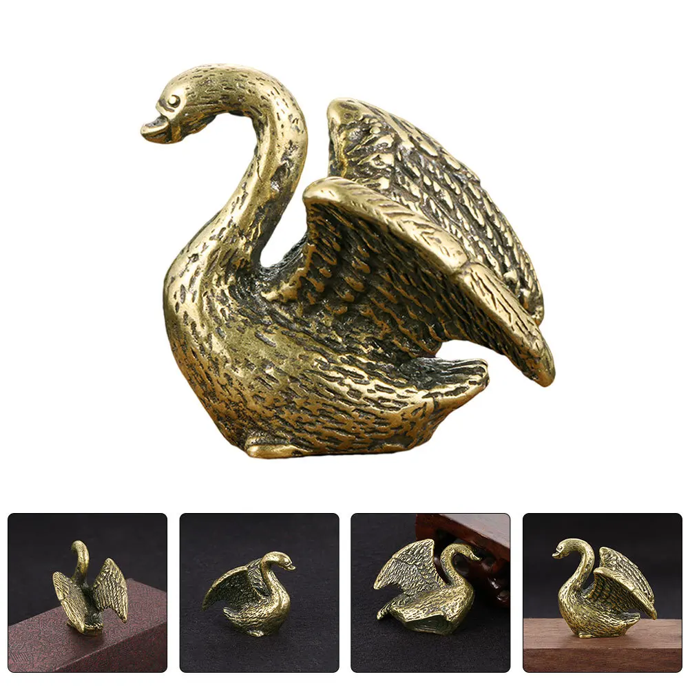 

Small Retro Brass Swan Statue Desktop Decoration Shaped Animal Decor Creative Tabletop Brass Craft Ornament
