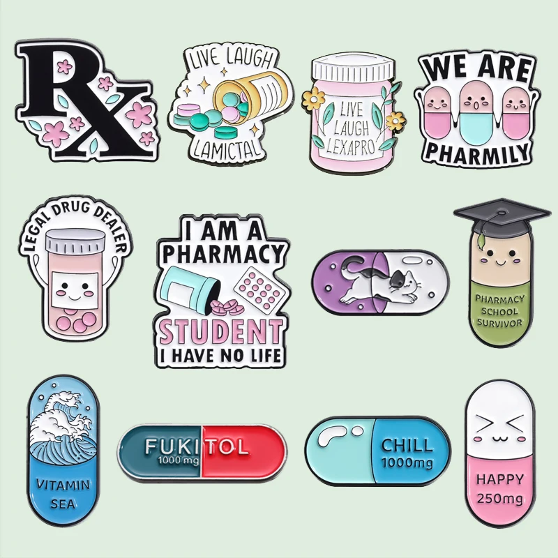 We Are Pharmily Pill Enamel Pins Medicine Bottle Cartoon Brooches Backpack Lapel Badge Accessories Gift for Friends Wholesale