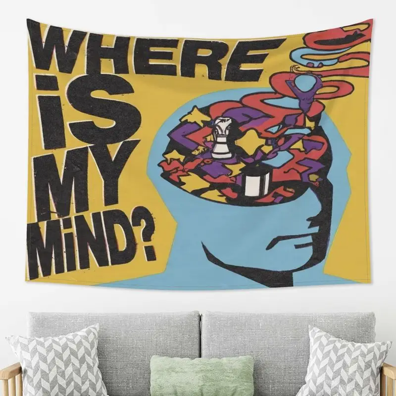 VIKAMA Retro Pop Art Tapestry Where Is My Mind Psychedelic Brain Wall Hanging Dorm Living Room Background Decor