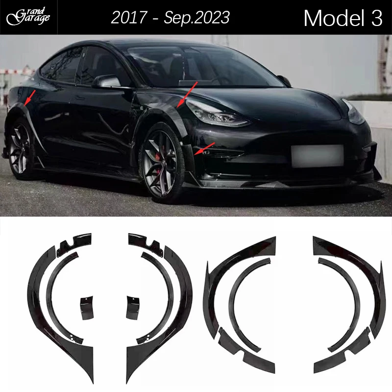 Stick-on HIgh Gloss Finished Widebody Wheel Arches Front & Rear Flared Fender Strip Trimming for Tesla Model 3 2017 - Sep.2023