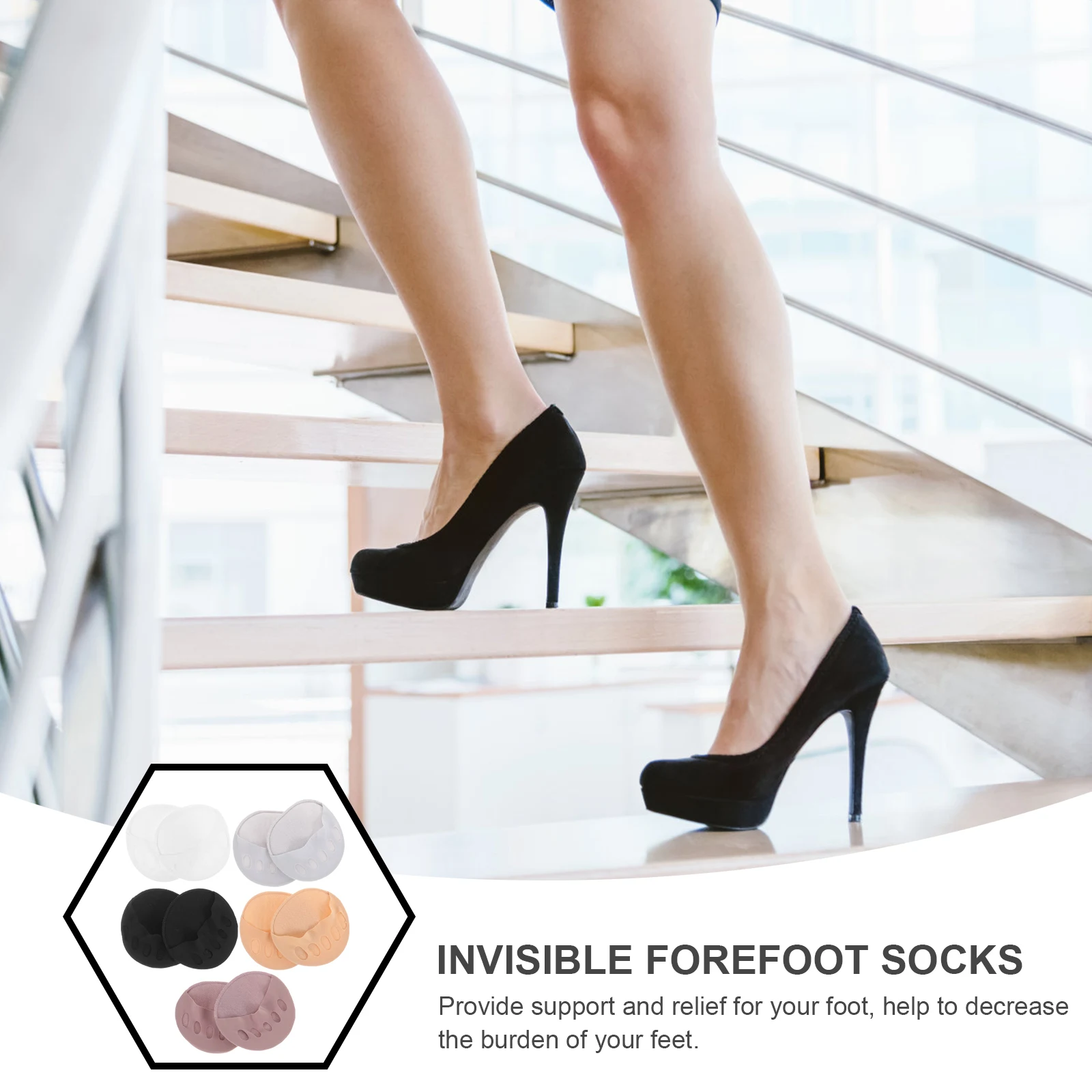 

5 Pairs Five Toe Women Separated Finger Half Palm Anti slip High Heels Invisible Forefoot Summer Toe Socks Women Socks