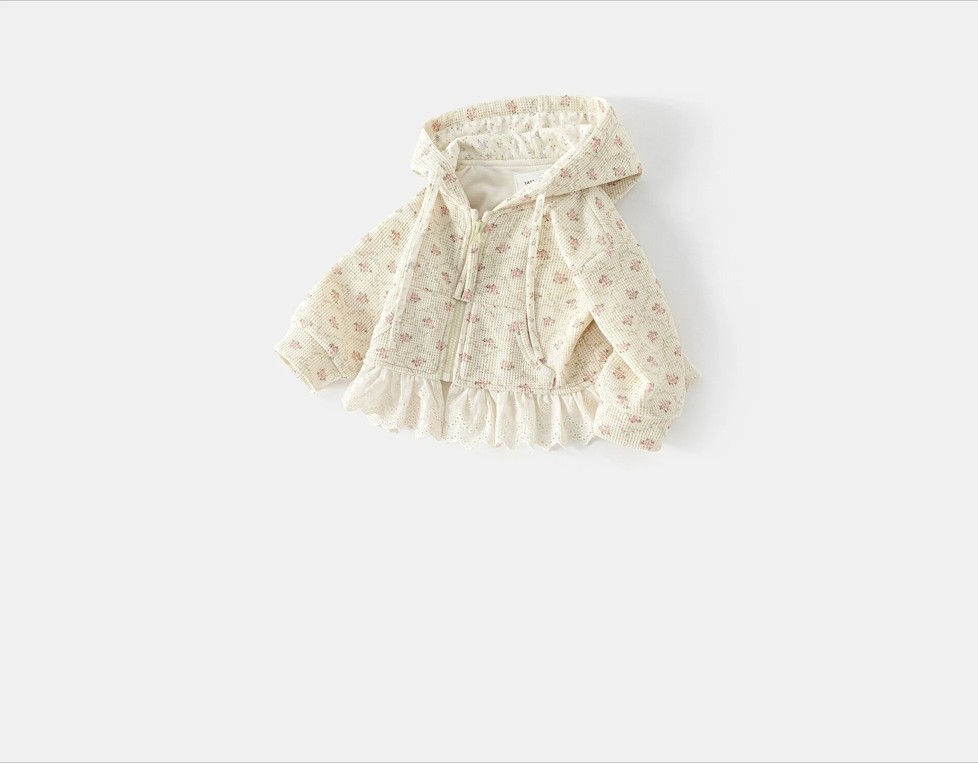 Girls Outerwear Autumn 2026 Spring and Autumn New Item Waffle Cute Hooded Cardigan Long Sleeved Baby Lace Top