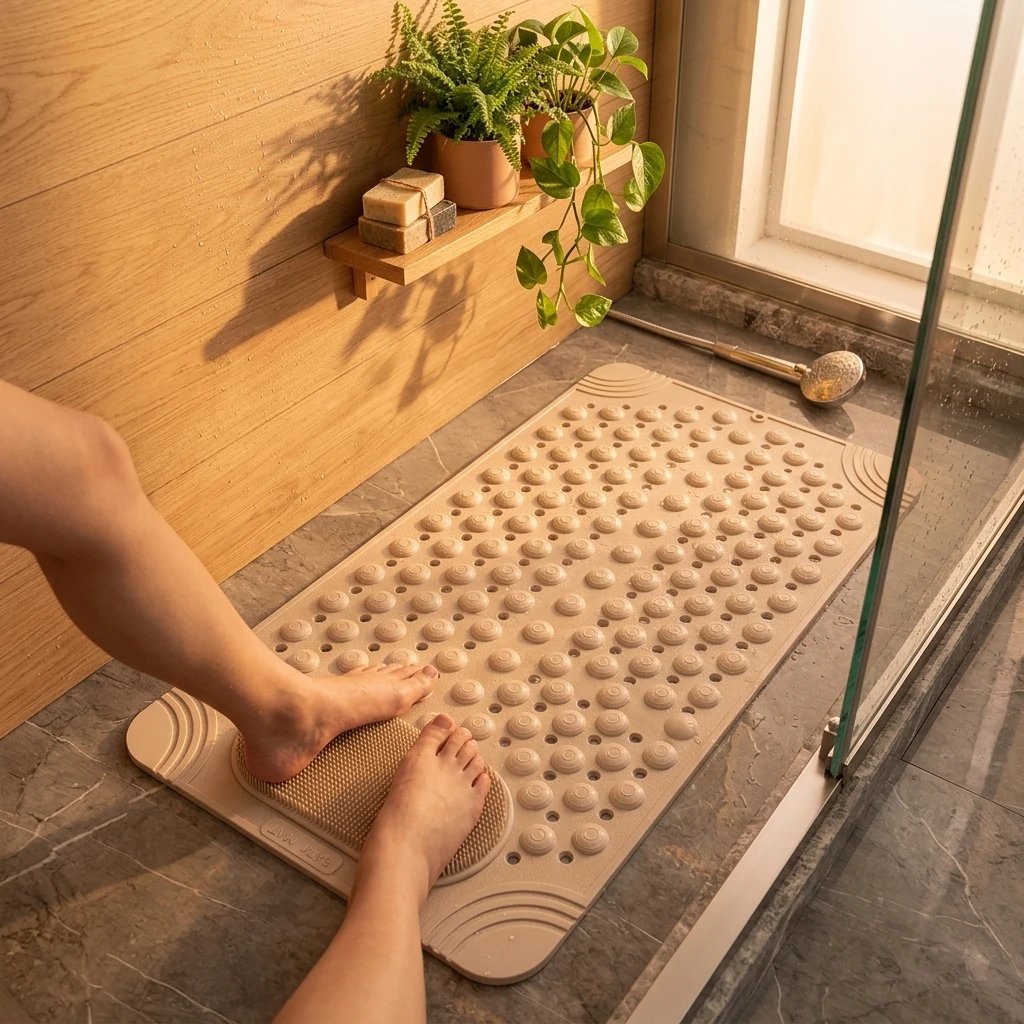 Bathroom Bath Mat Non-Slip Waterproof PVC Floor Rug with Suction Cups Massage Surface Rectangle Shower Mat for Home Bath Tub