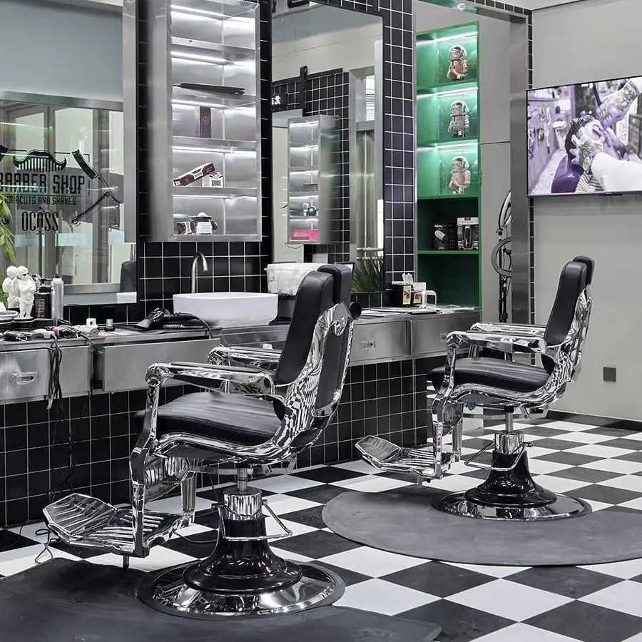 كرسي الحلاق الهيدروليكي الكهربائي الحديث الفولاذ المقاوم للصدأ أريكة صالون تدليك الشعر كرسي الحلاق #3