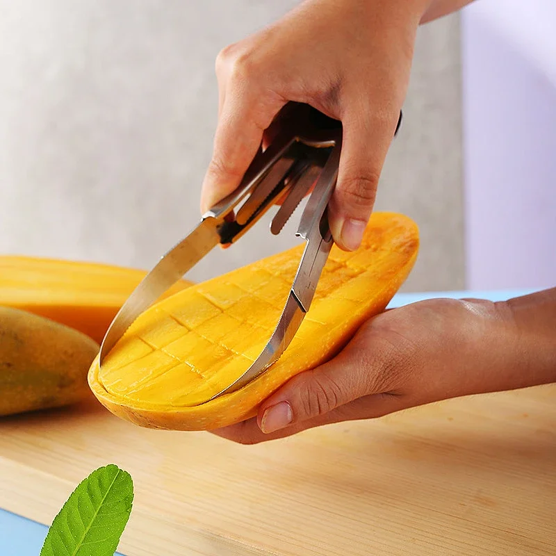 1PC Mango Peeling Separator Stainless Steel Peeler Manual Golden Mango Slicer Fruit Cubes Cutter Pawpaw Digging Kitchen Gadgets