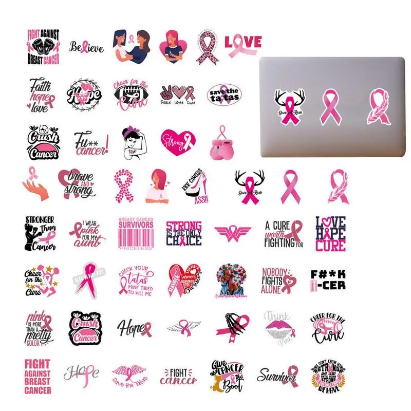 Pink Ribbon Stickers For Cars Sun-Proof Ribbon Laptop Stickers For Women Girls Events Pink Ribbon Decals For Support Groups