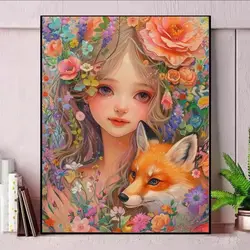 9ct 65X85cm Girl and Fox Pre-Printed Cross Stitch DIY Embroidery Set Handmade Handicraft Floss Needle Crafts