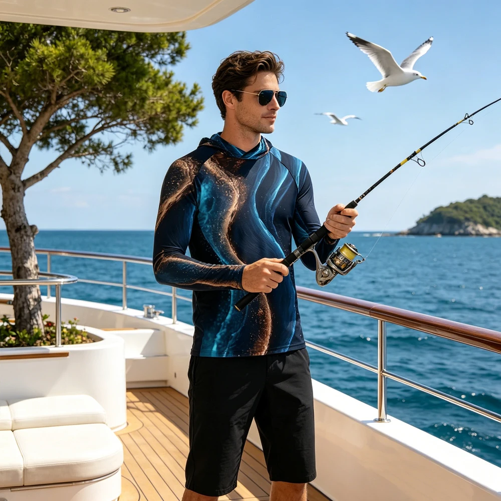 

UV Hoodie Men Long Sleeve Fishing Hoodies Shirt Hooded UPF50+ Fishing Top Wear High Quality Fishing Clothing for Fishing Hiking