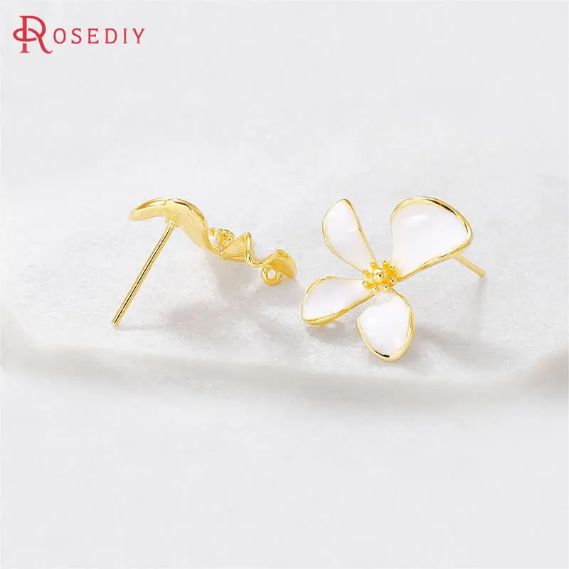 4PCS 18K Gold Color Brass Flower Stud Earrings Pins Earrings High Quality Diy Jewelry Making Supplies Accessories for Women