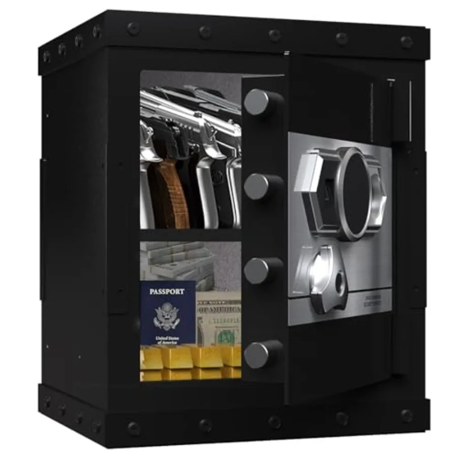 

Home safe box: heavy duty steel, black, 2.7 cu ft capacity with smart alarm and biometric silencing system, dimensions 16.53 x