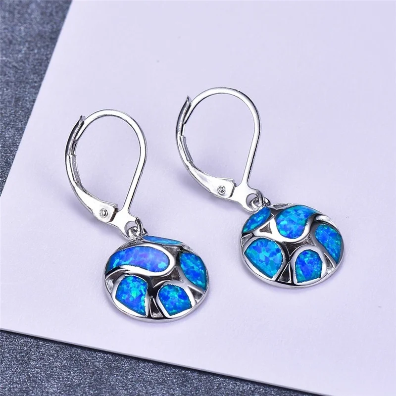 White Blue Auspicious Earrings, Medium and Long, Fashionable, Thin, Face Revealing Earrings, Opal Women's Jewelry Wholesale