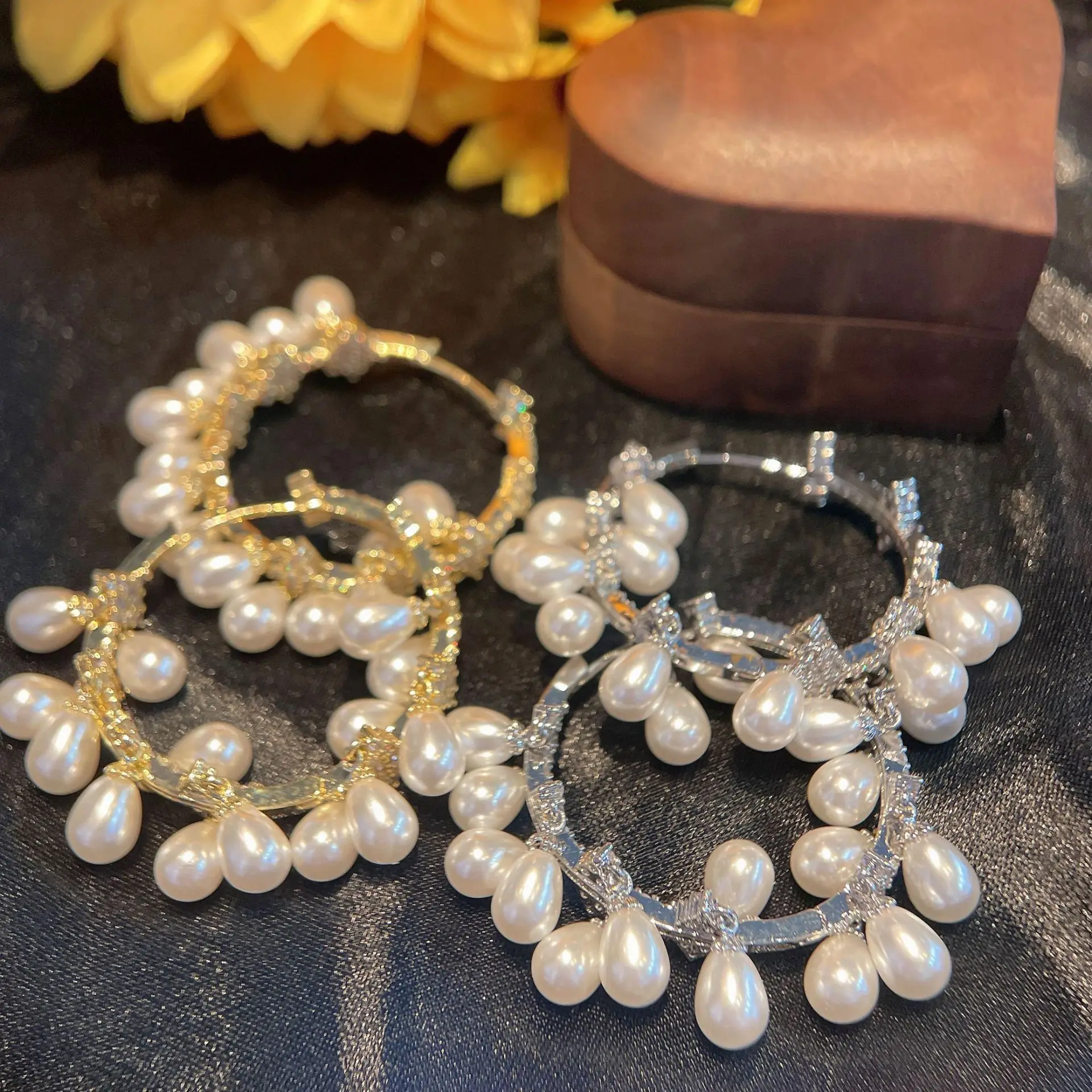 

HIBRIDE Light Luxury Elegant Women Tassel Pearl Earrings Dress Stunning Jewellery Set Wedding Dating Travel Banquet Gift E114