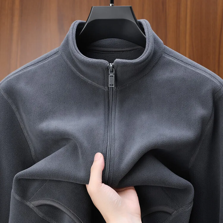 Thickened American Fleece Jacket Men's Autumn Winter Double-sided Fluffy Warm Cardigan Sweatshirt Standard Fit Youth Fashion