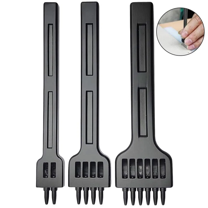 3PCS/Set 2/4/6 Hole DIY Leather Round Row Punching Tool 4/5/6mm Spacing Hole Punches Lacing Stitching Hand Sewing Thread Tool
