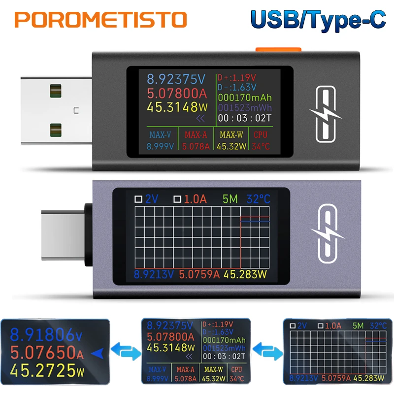 UT01U UT03C USB/Type-C Multi-function Digital DC Voltage Ammeter Power Meter DC 4-30V Voltmeter Ammeter Charger Capacity Tester