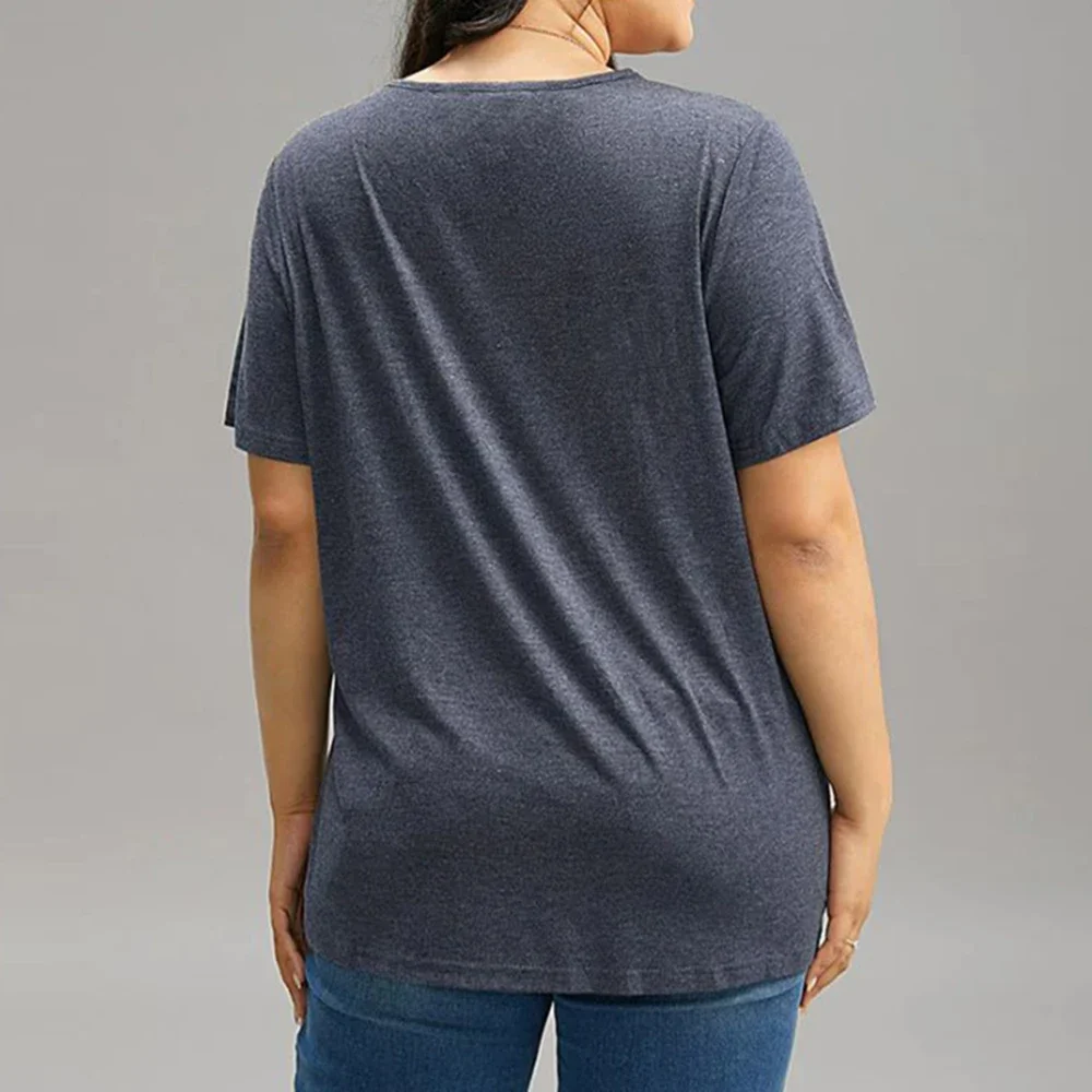 Women’s Plus Size T-Shirt Casual Cross Belt V-Neck Short Sleeves Solid Loose Tops 2025 Summer New Female Dailywear T-Shirts Tees