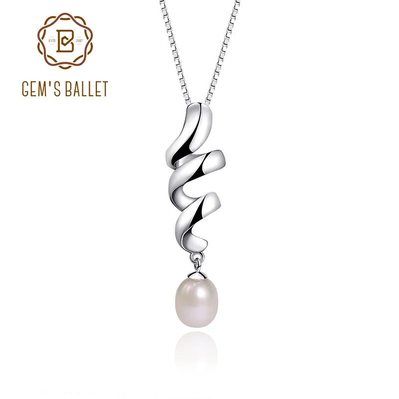 

Ювелирные изделия из жемчуга GEM'S BALLET, стерлинговое серебро 925 пробы, 8 мм, белое ожерелье из пресноводного жемчуга, модный стиль, подарок для нее