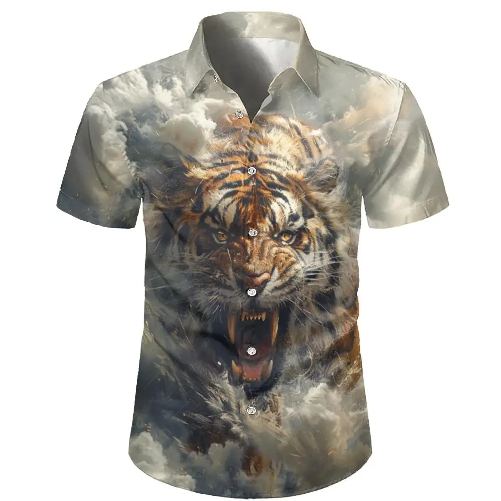 

Fashion Casual Tiger Men's Hawaiian Shirt Men Loose Oversized Short Sleeve Tops Man Clothing Streetwear Camisas Casuais Blouse