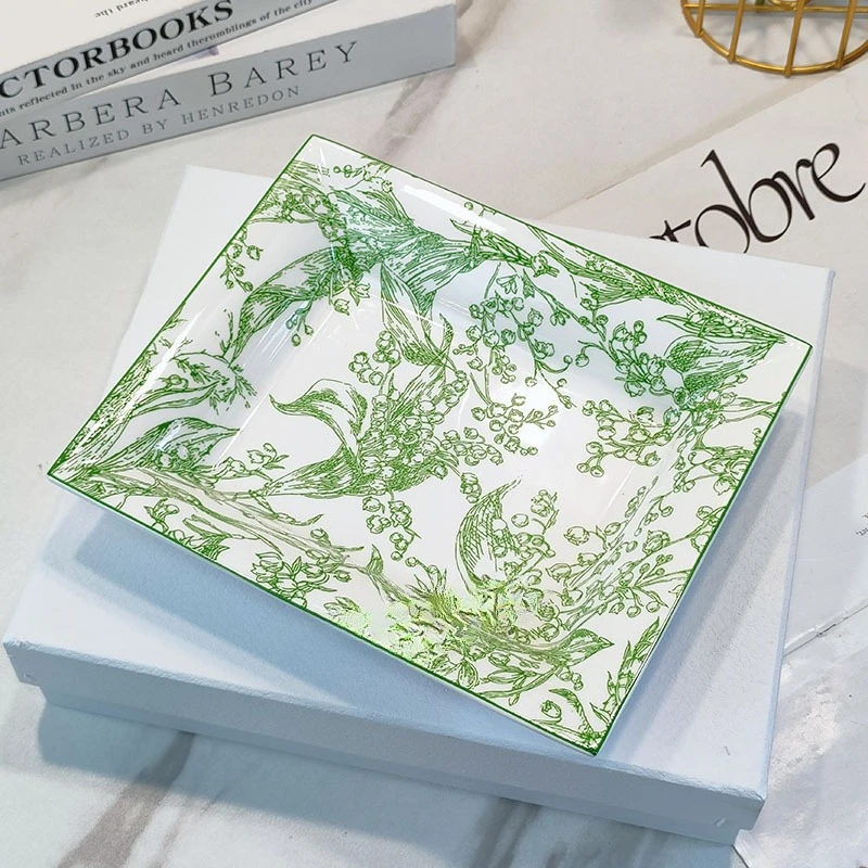 European Lily Of The Valley Series Bone China Large Storage Plate Ashtray Creative Personality Household Exquisite Gift