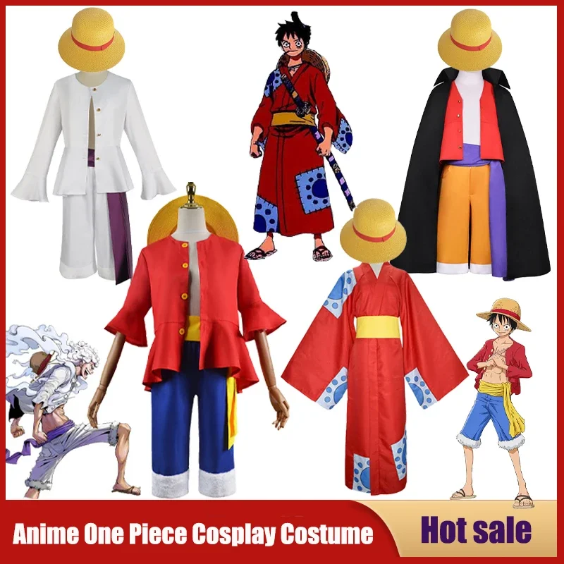 Anime  Cosplay Costume Straw Hat Boy Country Monkey D. Luffy Clothes Christmas Party Carnival Adult Kids Shorts Kimono