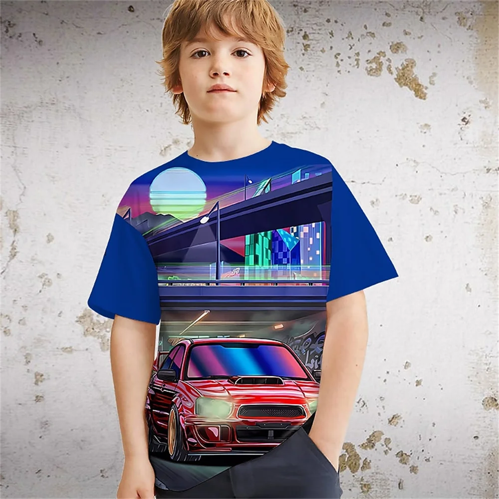 2025 divertido estampado 3d ropa de cumpleaños para niño camisetas Retro de coche para niño regalo para niños camiseta superior para niños de manga corta