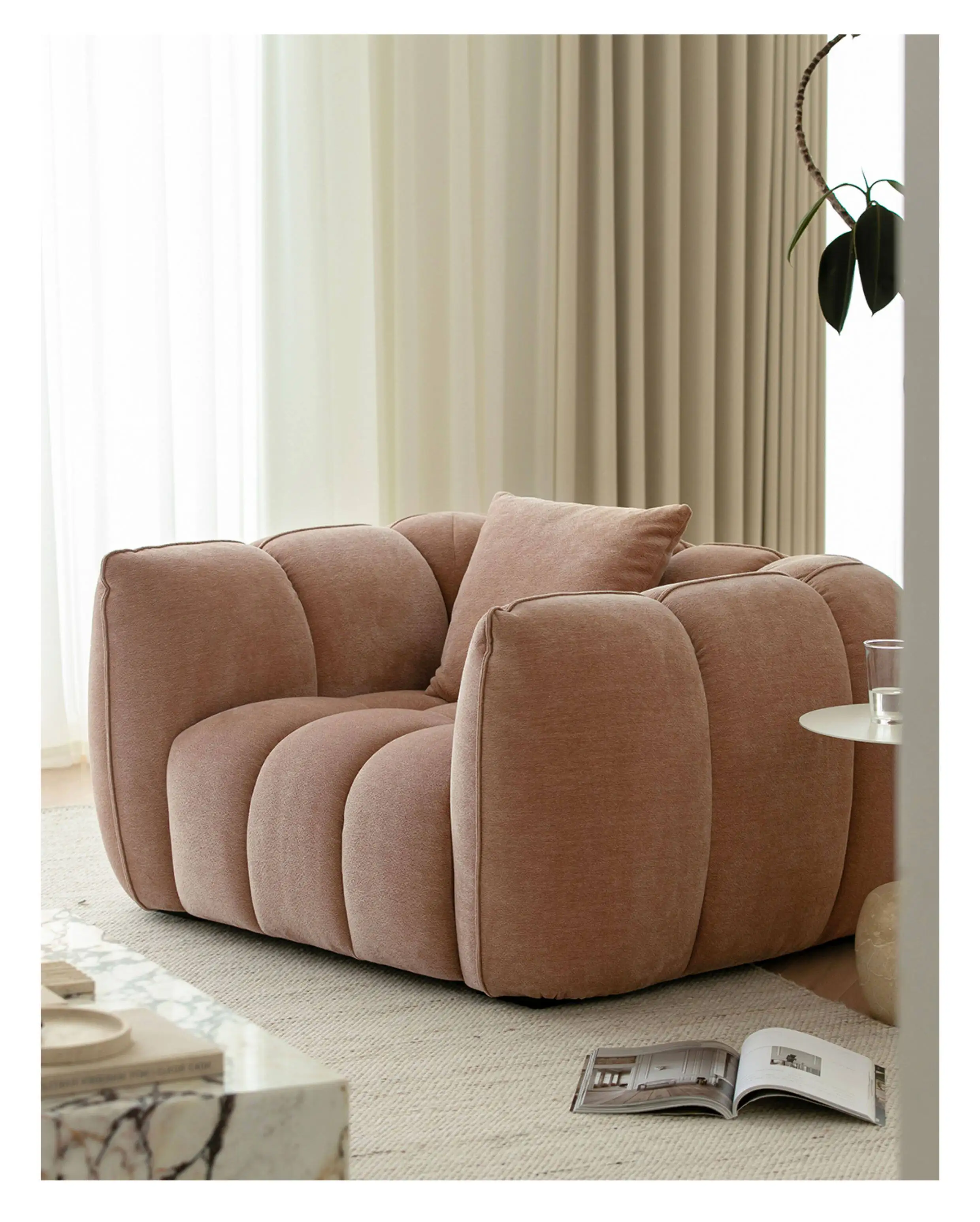 Retro light law lazy sofa home living room fabric cream wind casual single sofa chair