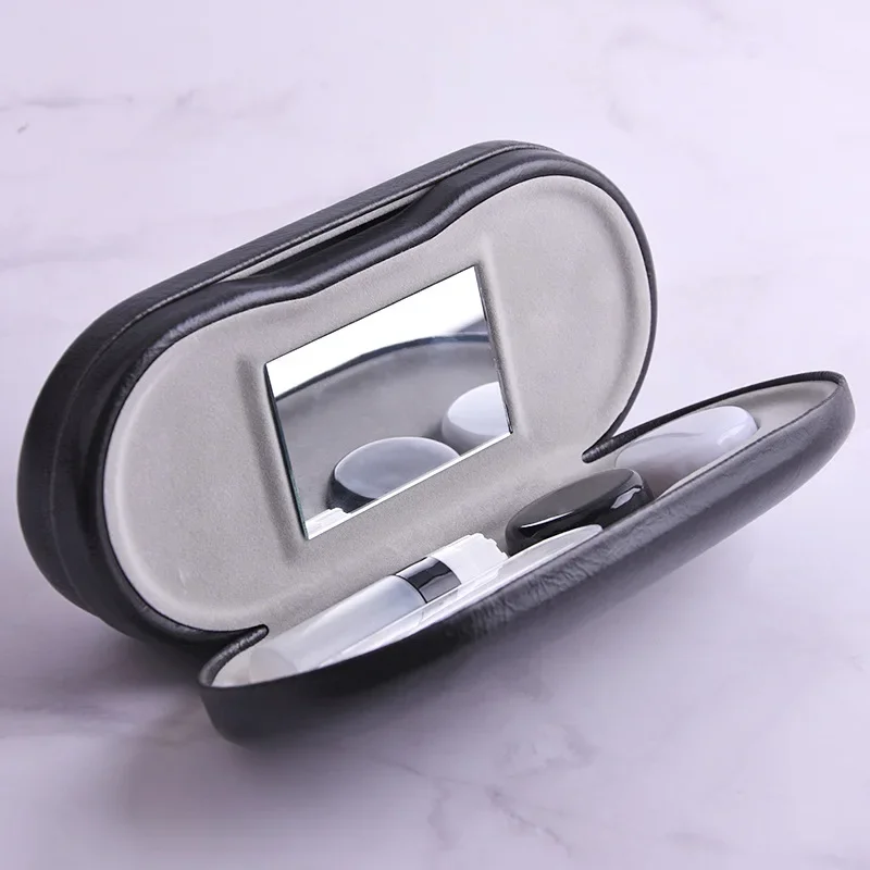 2 In 1 Double Layer Glasses Box Contact Lens Case for Men Women Creative Dual Use Glasses Case Eyewear Leather Steel Hinges