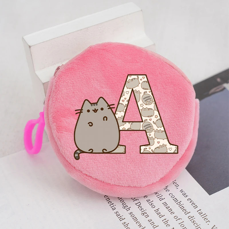 New Pusheen Plush Coin Purses Kawaii Cartoon Letter Printed Storage Bags Cute Round Headphone Pouch Children Birthday Gifts