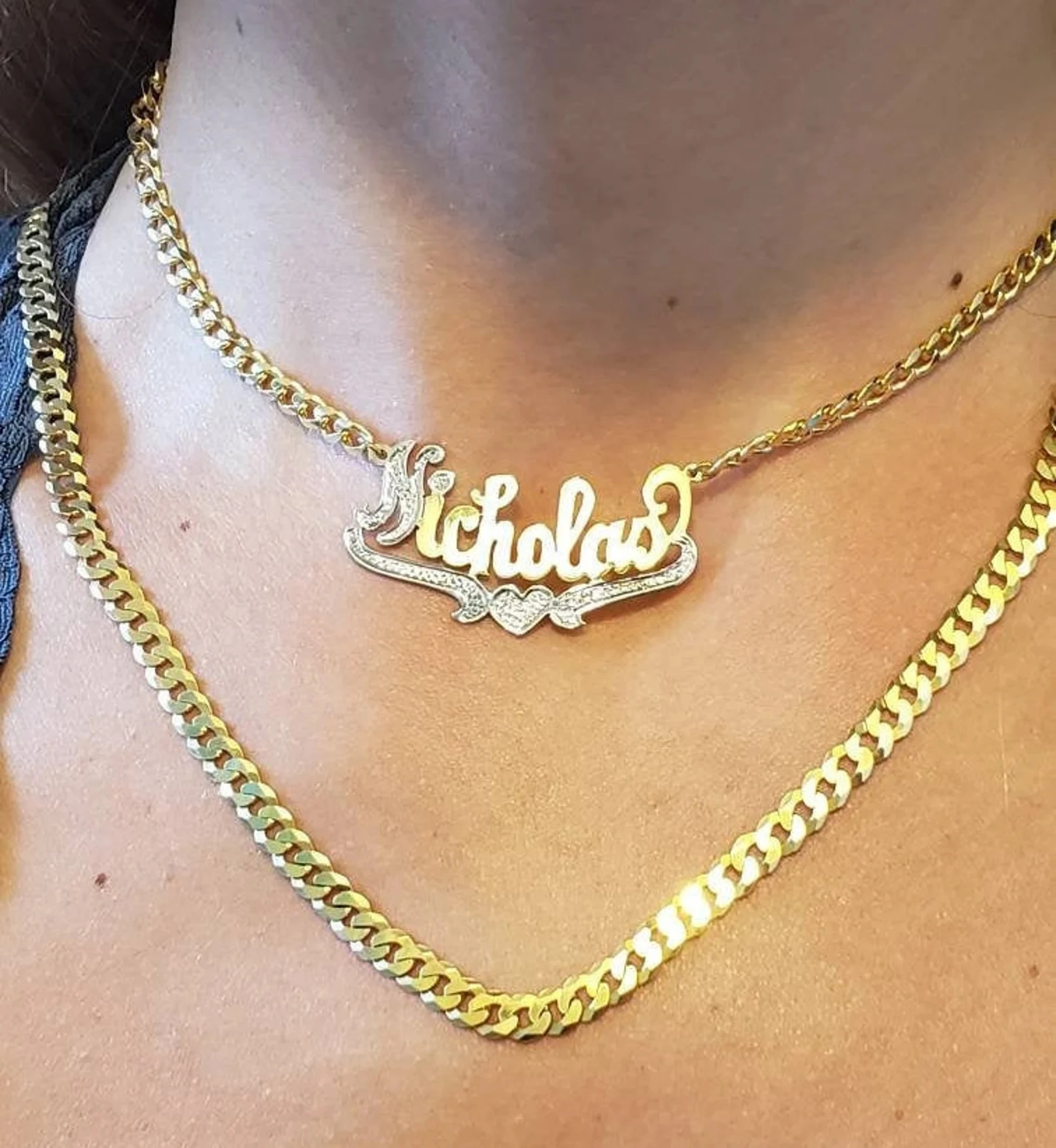 

Custom Initials Double Plated Heart Name Necklace Personalized Two-Color Nameplate Necklace Custom Women's Jewelry Birthday Gift