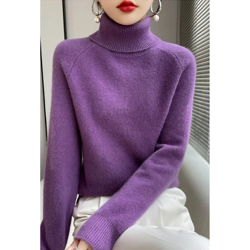 

Ele Thiened Long Sve Knitted Sweater High Collar Loose Fit Comfortable Casual Sle Winter Warm Soft Women's Woolen Top
