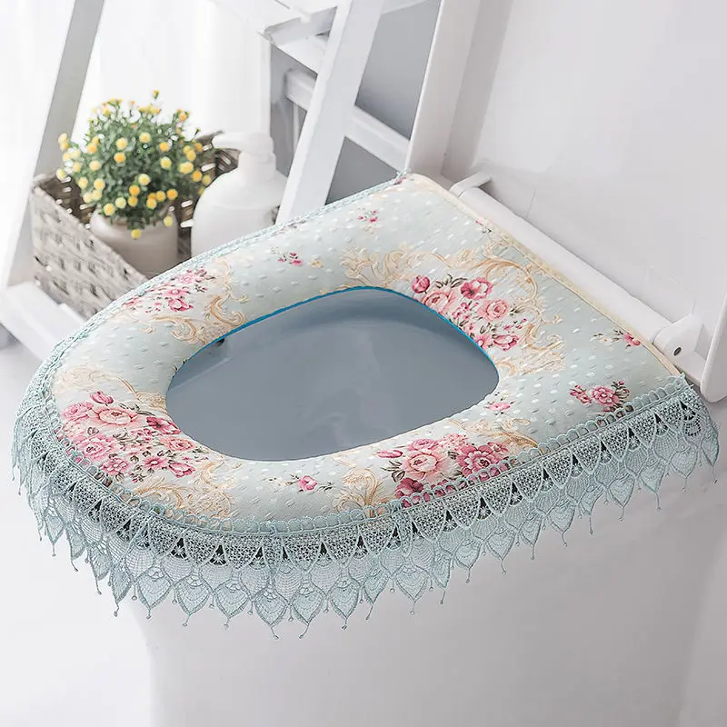 سستة ملفوفة بالكامل غطاء المرحاض القطن الكتان وسائد مقعد المرحاض النمط الأوروبي ديكور المنزل الحمام غطاء حلقة المرحاض