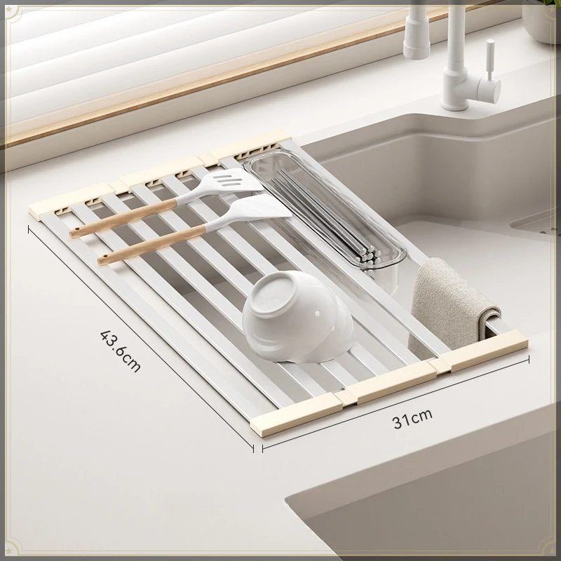 Foldable Sink Drain Rack PVC Sink Caddy Organizer with Chopsticks Box Strong Load Bearing Multifunctional Kitchen Sink Organizer