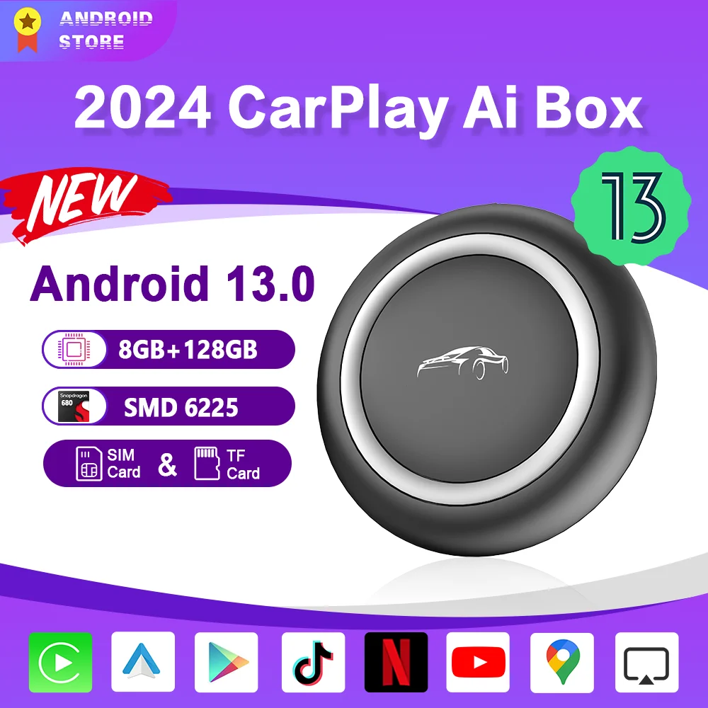 Carplay Ai Box Android 13 Wireless Carplay Android Auto QM6225 8GB+128GB For Youtube Netflix Volvo Kia VW Mazda Audi Benz Toyota 