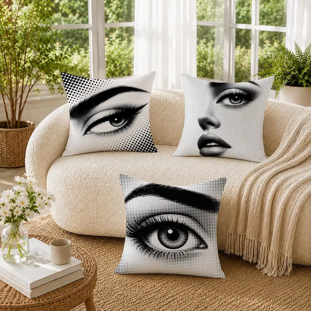 Retro Pop Dot Pattern Eyebrow Eye Cushion Cover Double-Sided Plush Sofa Cushion Covers Organic Breathable Invisible Zipper