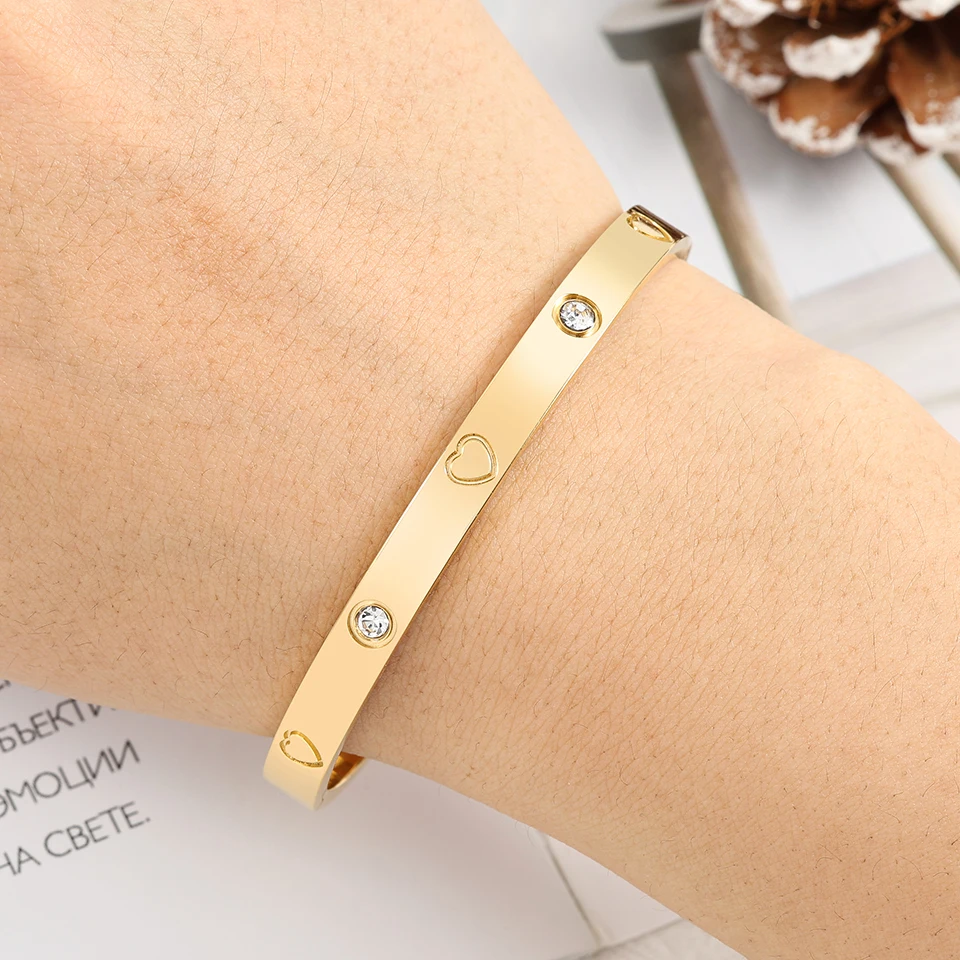 ZAKOL Classic Geometric Stainless Steel Bracelet Bangles With Zircon Exquisite Gold Color Birthday Jewelry Gift for Women image 3