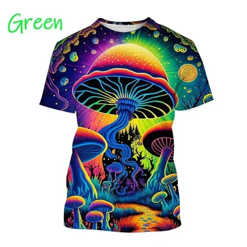 

2024 Summer New Fashion Mushroom 3D Printed T-shirt Plant Pattern Round Neck Short Sleeve Forest Fashion Casual Unisexual Top T-