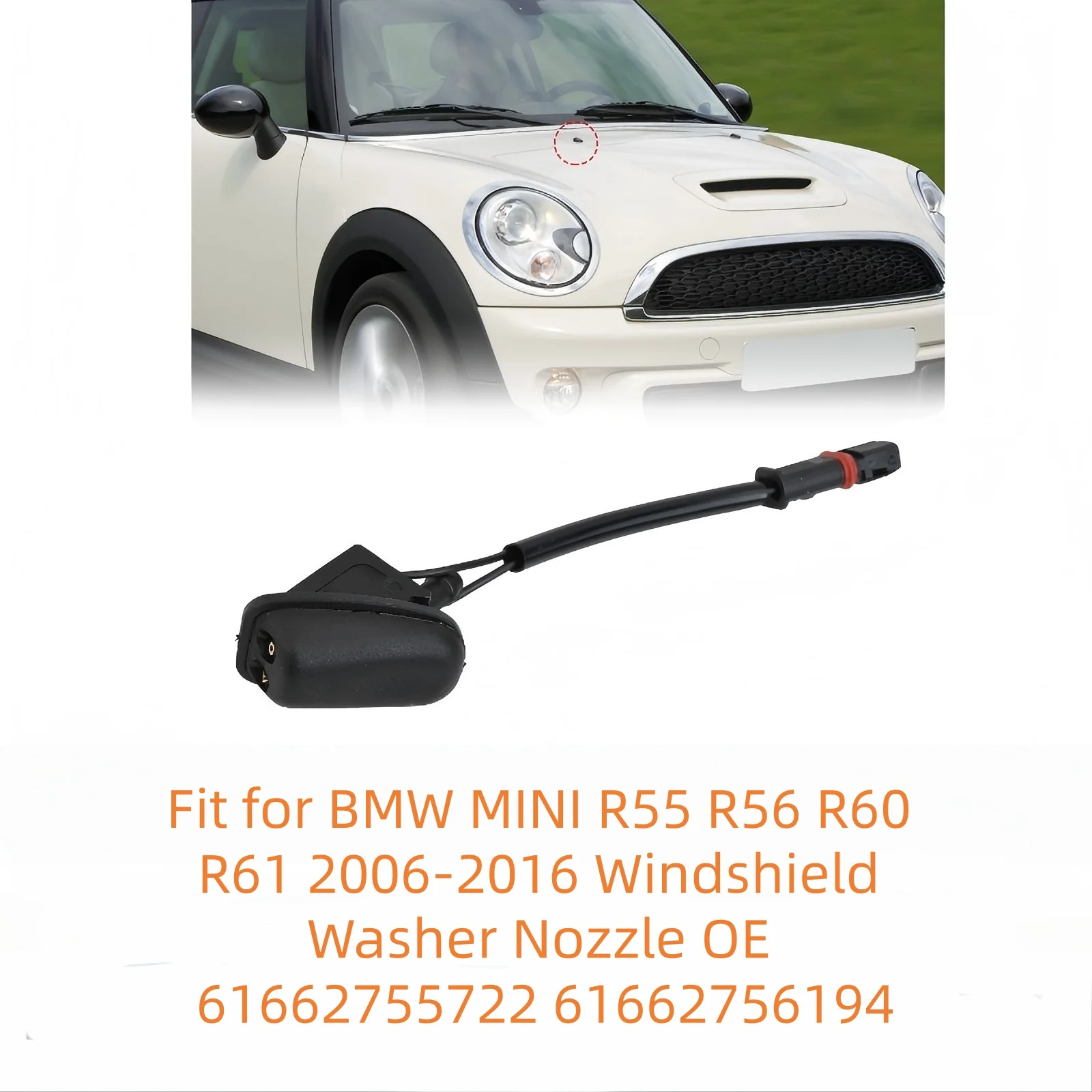 1 Pair Fit for BMW MINI R55 R56 R60 R61 2006-2016 Windshield Washer Nozzle OE 61662755722 61662756194
