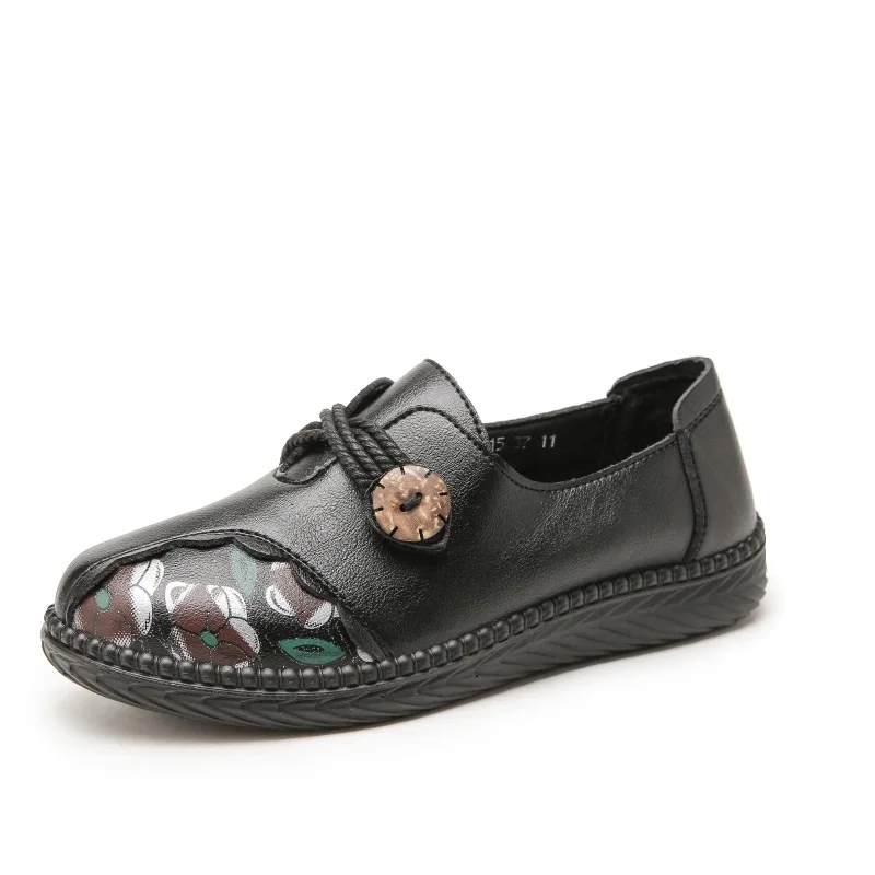 Slip resistant shoes for women new spring ballet flats ladies vintage loafer shoes with string button retro mother flats walking