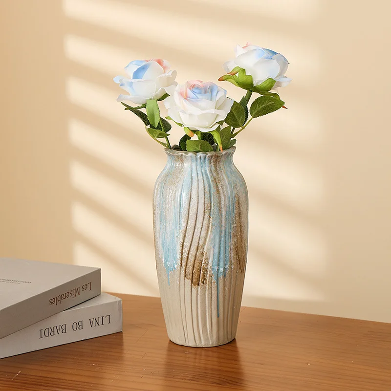 Large diameter vase ceramic hydroponic water raising fresh flower arrangement flower simulation handmade flower retro large drie