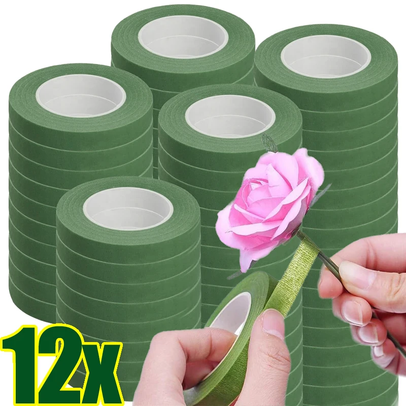 12/1Rolls Green Bouquet Floral Tapes Self-adhesive Stamen Wrapping Paper Tape DIY Flowers Decor For Florist Wedding Party Props