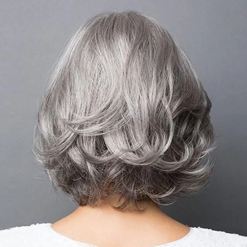 WHIMSICAL W Short Silver Gray Bob Wavy Wigs for Women Synthetic Wigs Natural Looking Heat Resistant Wigs