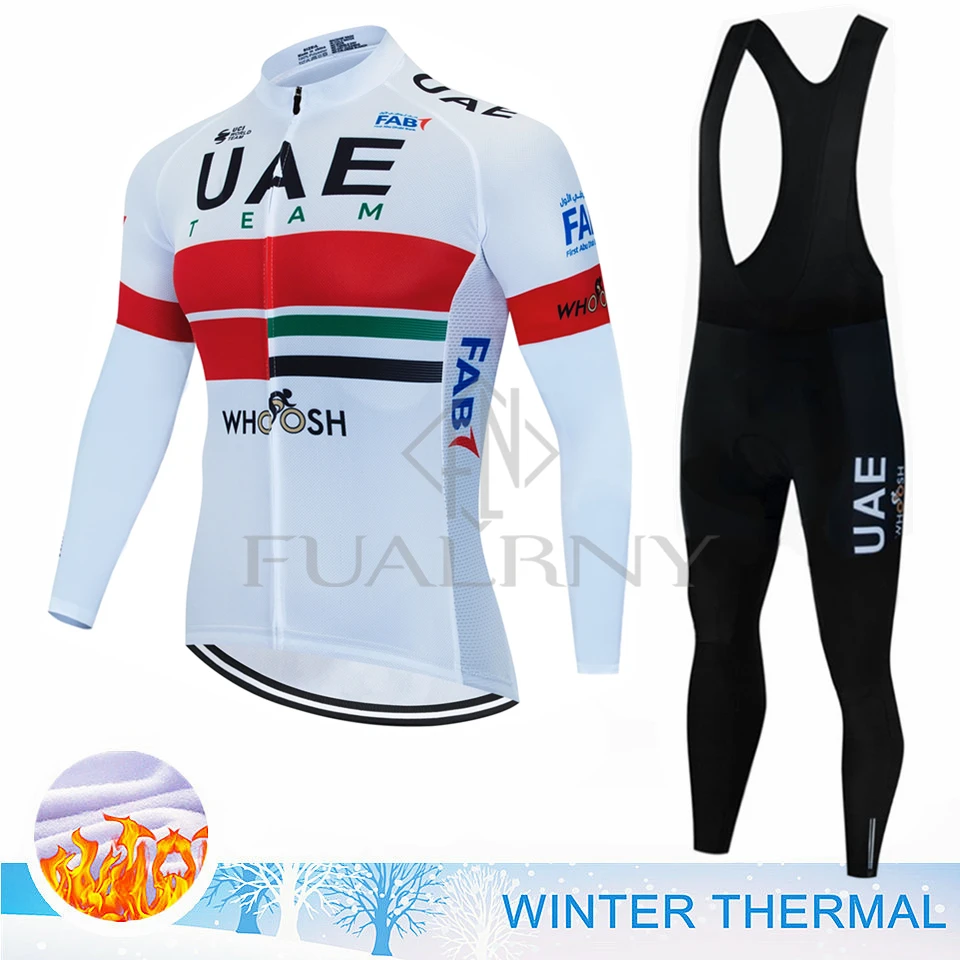 UAE Team Winter Thermal Fleece Cycling Jersey Set Mountian Bicycle Clothes Wear Ropa Ciclismo Racing Bike Clothing Cycling Suit