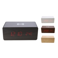 Wooden Electric Alarm Clock With Wireless Charging Pad LED Digital Charger For Bedroom Digital Home Decoration