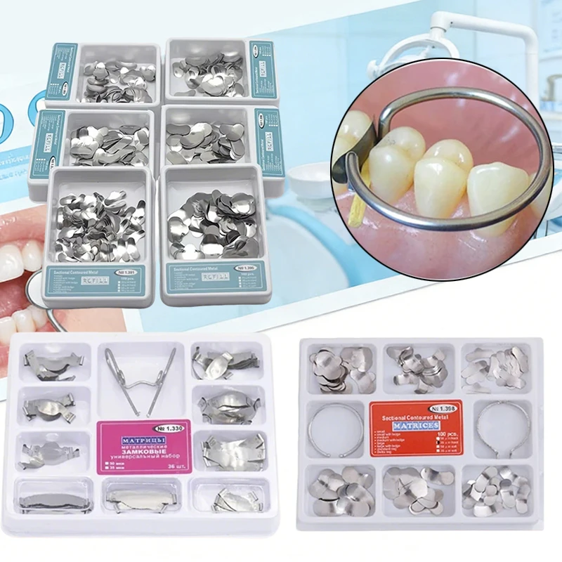 Dental Matrix Contoured Bands Steel Sectional Rings Kit Teeth Shaping Orthodontic Procedures Tools
