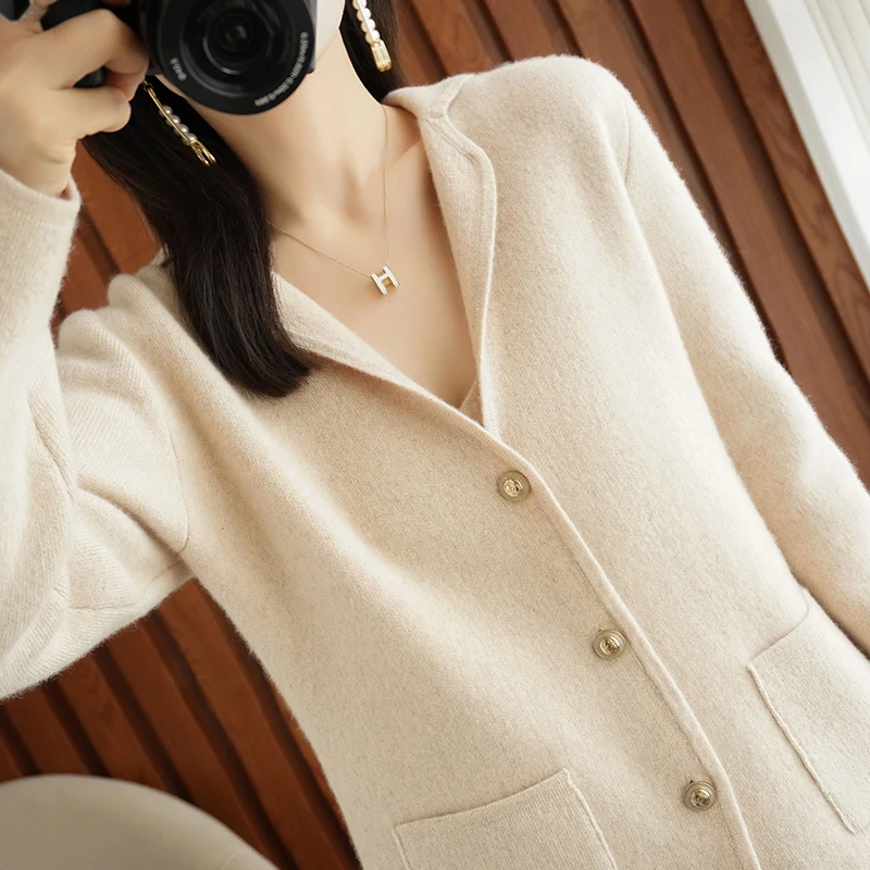 Autumn and Winter 2022 New Cashmere Sweater Women\'s South Korean Suit Sweater Coat Short Thickened Top 100% Merino Wool Cardigan