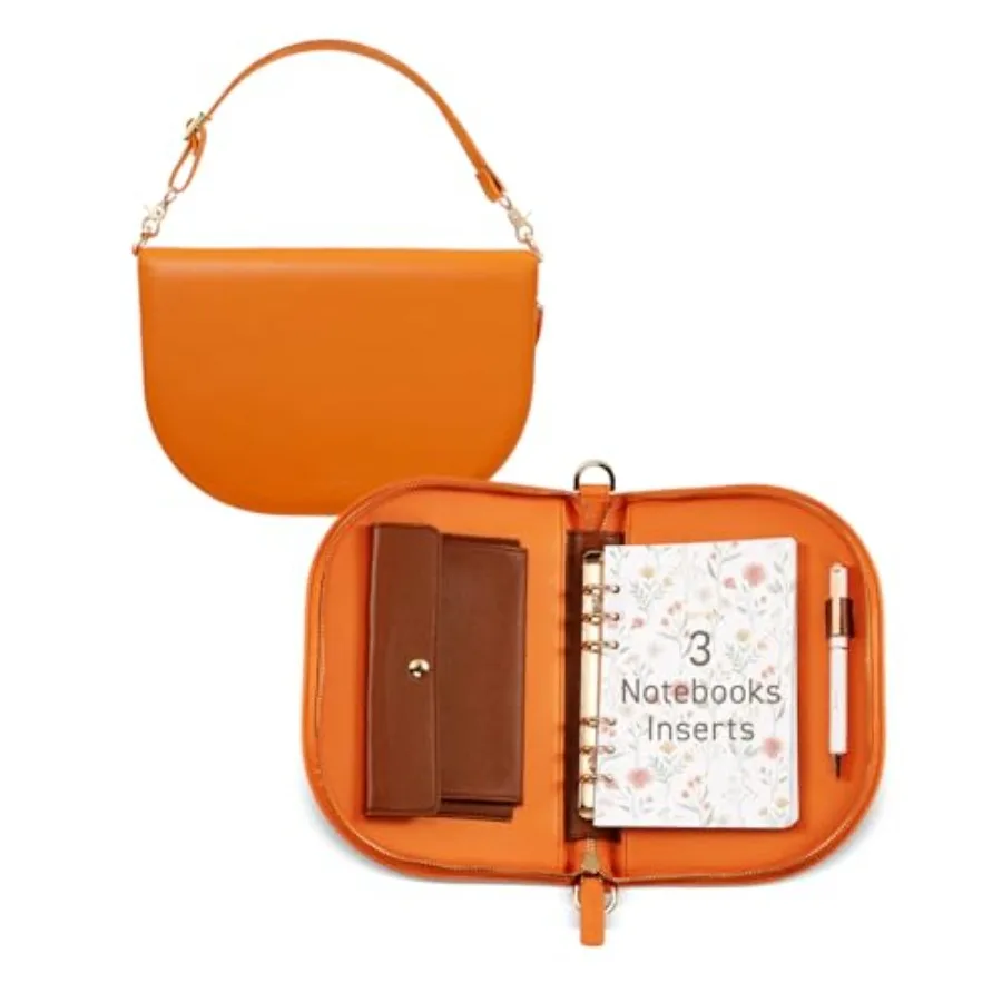 

Luna A6 PU Leather Planner 4.9" x 7.4", Refillable 6-Ring Binder with and Elegant Metal Ballpoint Pen Convertible Shoulder Bag
