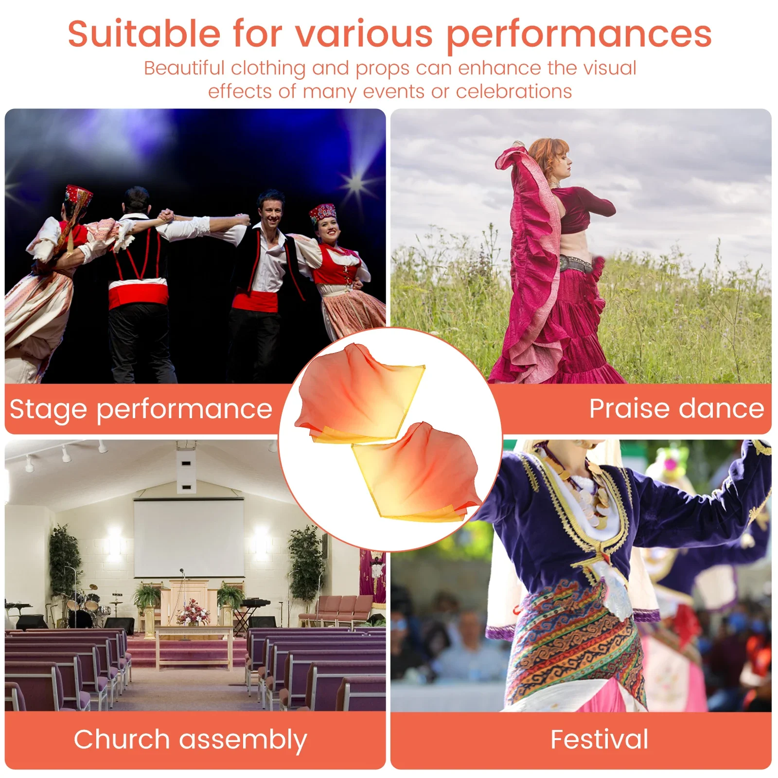 Banderas de adoración de danza, banderas de danza de alabanza con poste telescópico, velos de seda para danza del vientre de medio círculo, banderas de ala de seda para exteriores, 2 uds.
