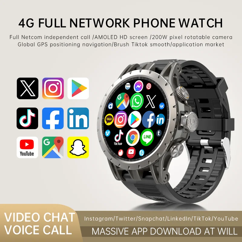 4G Android System Q85 Smart Watch GPS WIFI SIM Card 1.43inch AMOLED Screen Side Rotating 200W Camera For Men Smartwatch