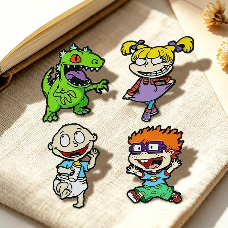 Funny Character Pins 4-style Enamel Metal Cartoon Boy Girl Dinosaur Pin On Bags Clothes Lapel Badge Fashion Accessories Gifts view 5